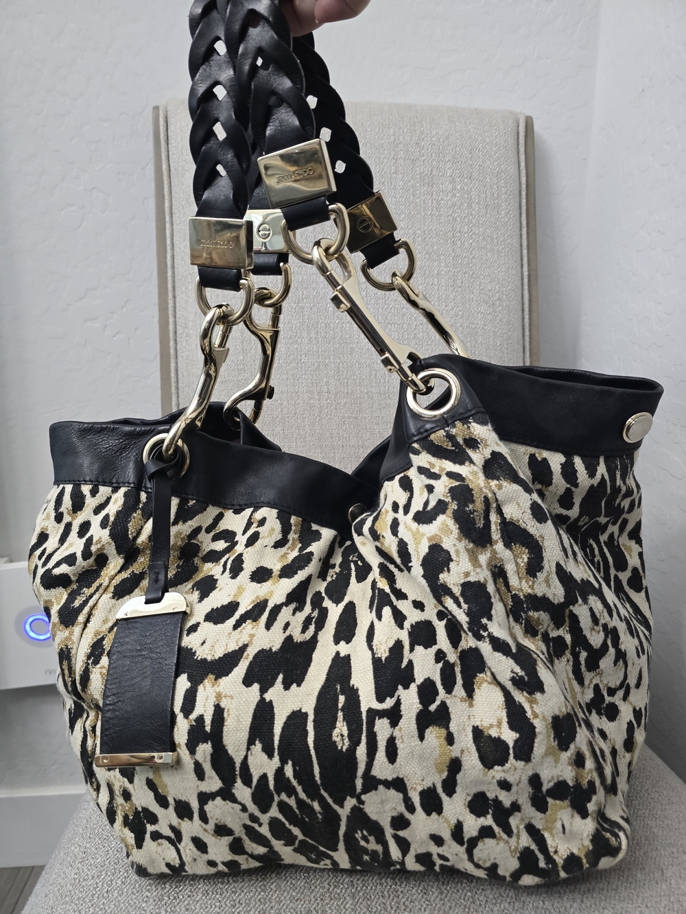 EUC Jimmy Choo Leopard Print Canvas Small Lohla Tote Bag